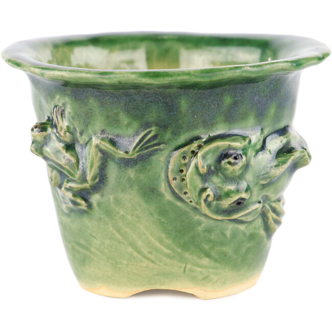 Vaso bonsai rotondo verde di Masashi Furumoto - 110 x 110 x 80 mm