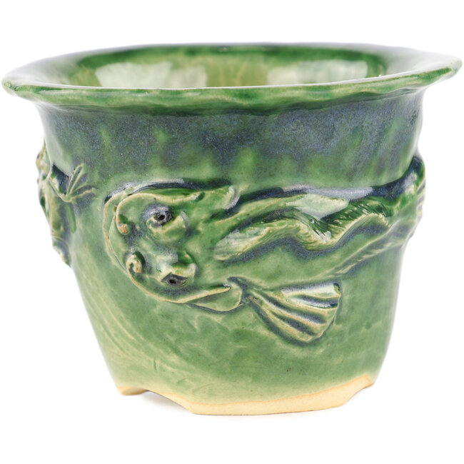 Round green bonsai pot by Masashi Furumoto - 110 x 110 x 80 mm