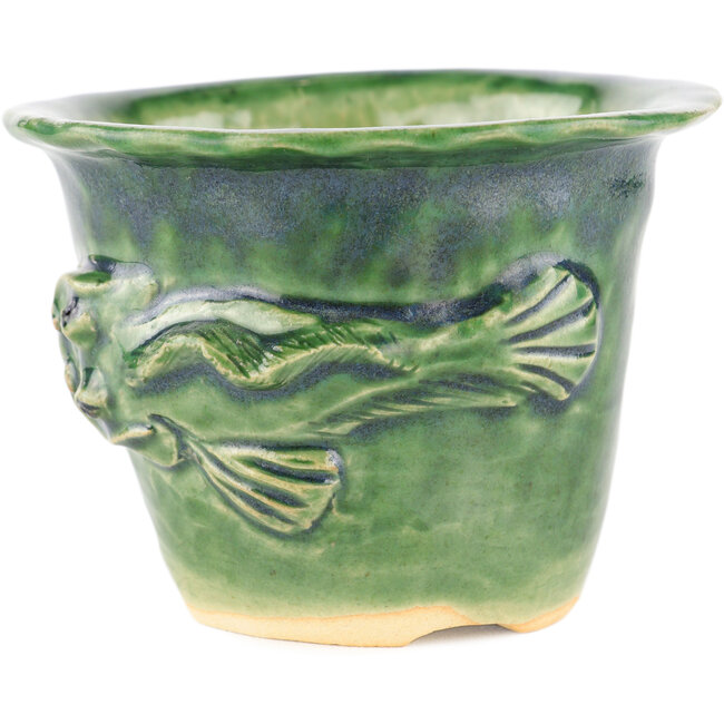 Round green bonsai pot by Masashi Furumoto - 110 x 110 x 80 mm