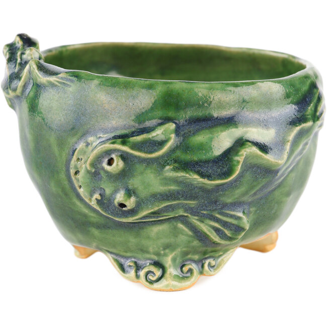 Maceta redonda verde para bonsái de Masashi Furumoto - 100 x 100 x 68 mm