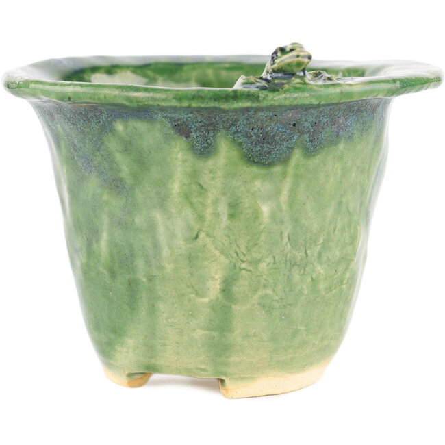 Round green bonsai pot by Masashi Furumoto - 122 x 122 x 92 mm