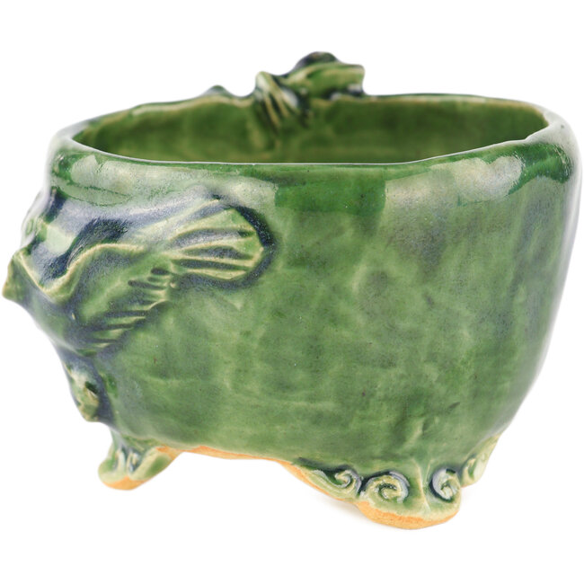 Vaso bonsai rotondo verde di Masashi Furumoto - 100 x 100 x 68 mm