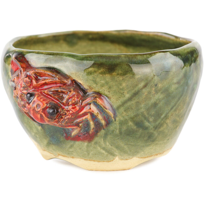 Round green bonsai pot by Masashi Furumoto - 95 x 95 x 57 mm