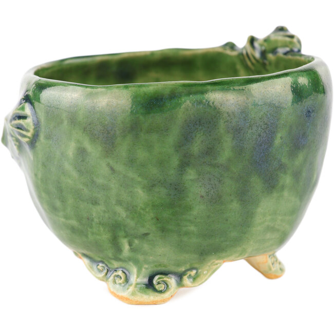 Pot à bonsaï rond vert de Masashi Furumoto - 100 x 100 x 68 mm