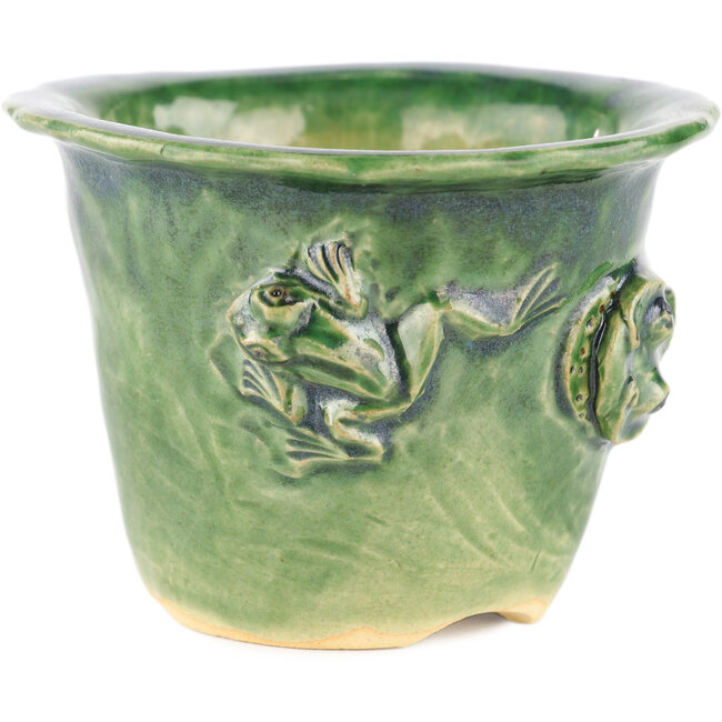 Ronde groene bonsaipot van Masashi Furumoto - 110 x 110 x 80 mm