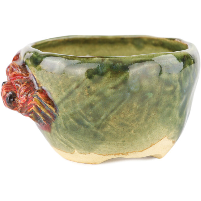 Round green bonsai pot by Masashi Furumoto - 95 x 95 x 57 mm