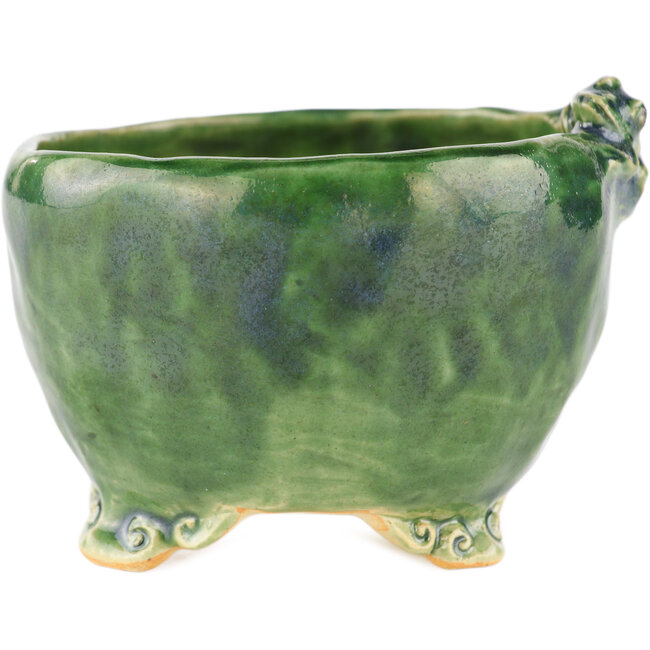 Maceta redonda verde para bonsái de Masashi Furumoto - 100 x 100 x 68 mm