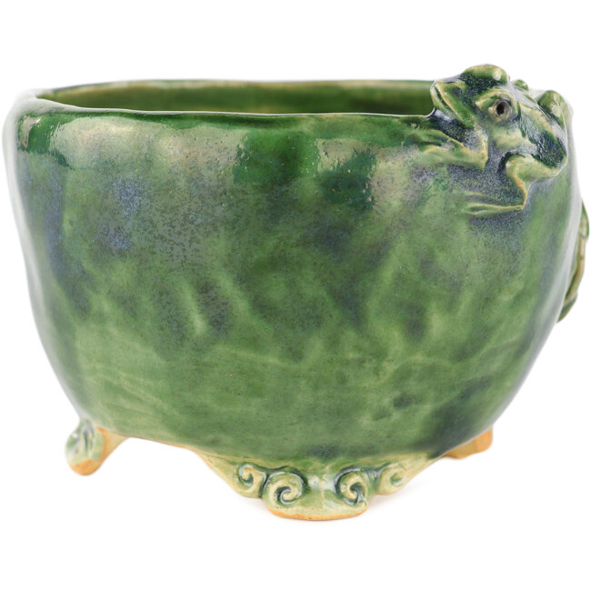 Ronde groene bonsaipot van Masashi Furumoto - 100 x 100 x 68 mm