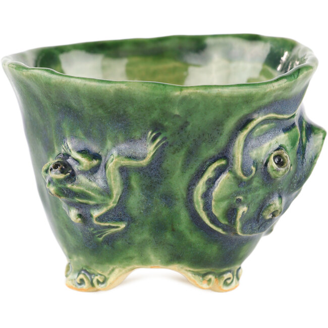 Ronde groene bonsaipot van Masashi Furumoto - 100 x 100 x 70 mm