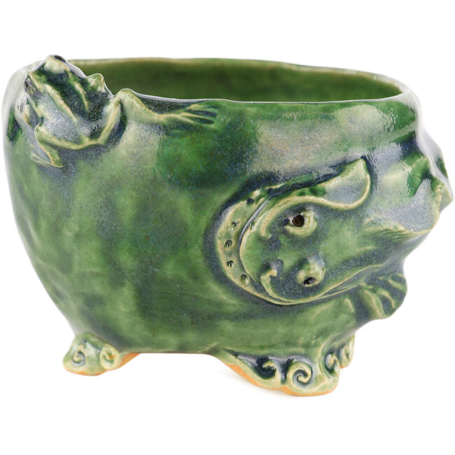 Pot à bonsaï rond vert de Masashi Furumoto - 100 x 100 x 68 mm