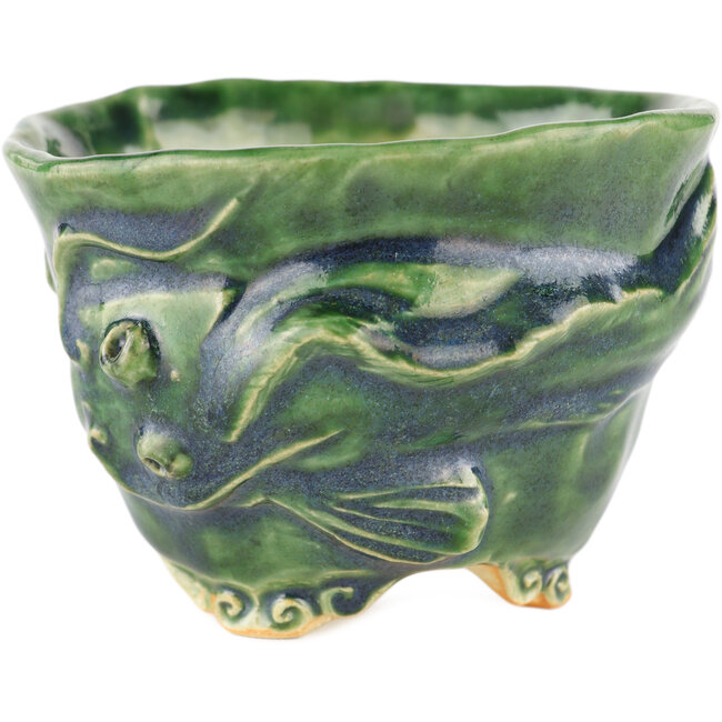 Ronde groene bonsaipot van Masashi Furumoto - 100 x 100 x 70 mm