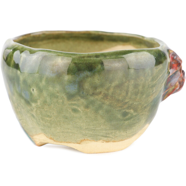 Round green bonsai pot by Masashi Furumoto - 95 x 95 x 57 mm