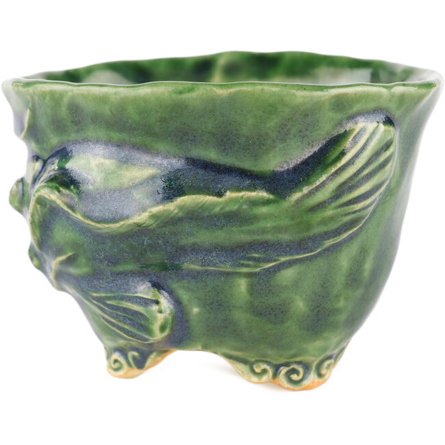 Ronde groene bonsaipot van Masashi Furumoto - 100 x 100 x 70 mm