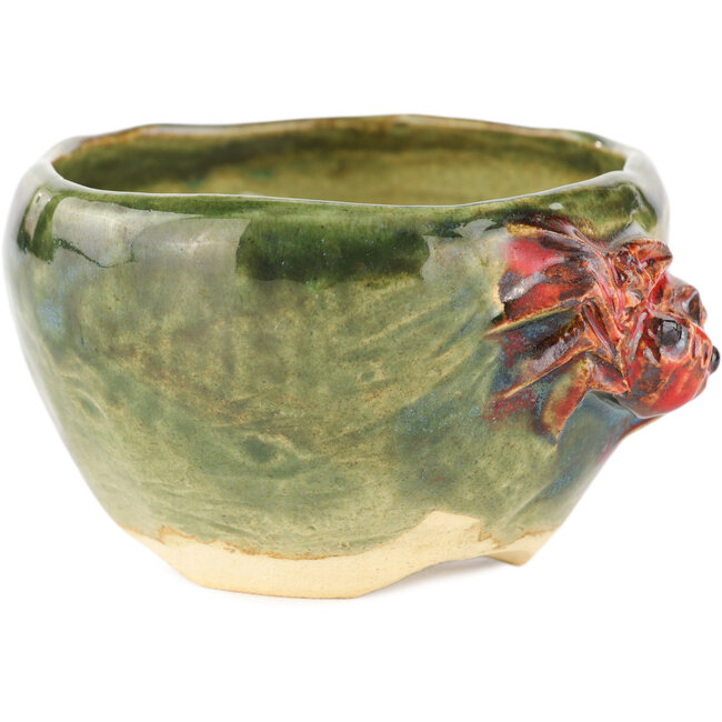 Round green bonsai pot by Masashi Furumoto - 95 x 95 x 57 mm