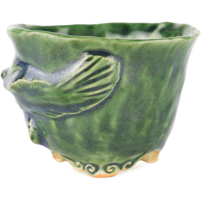 Round green bonsai pot by Masashi Furumoto - 100 x 100 x 70 mm