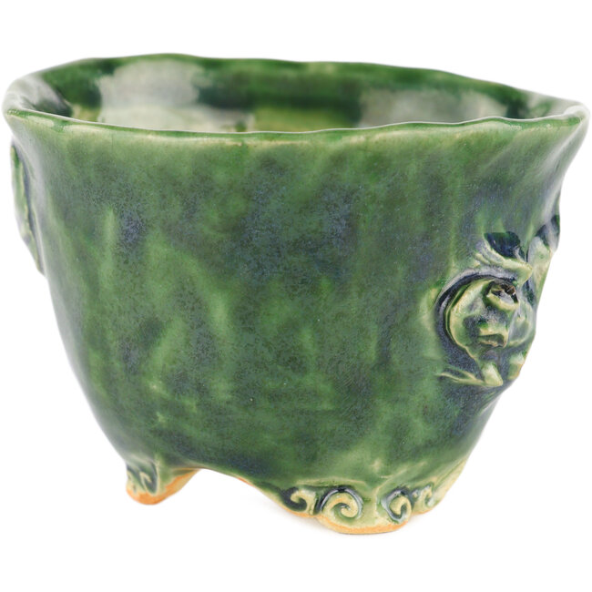 Vaso bonsai rotondo verde di Masashi Furumoto - 100 x 100 x 70 mm