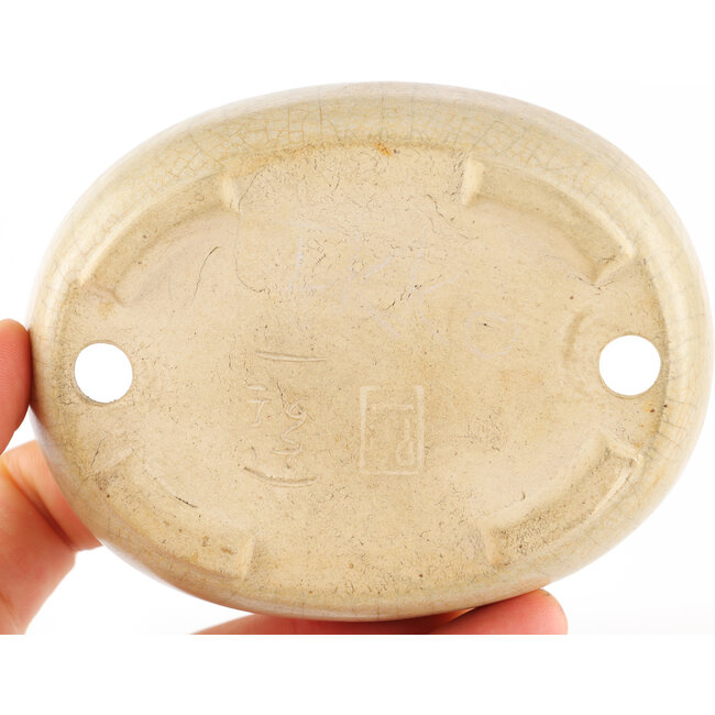 Ronde gebroken witte craquelé bonsai pot van Ikkou - 101 x 79 x 26 mm