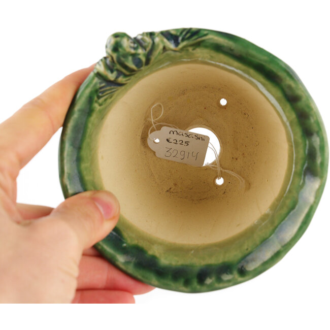 Pot à bonsaï rond vert de Masashi Furumoto - 107 x 107 x 89 mm