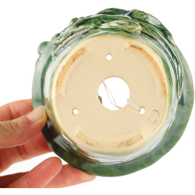 Vaso bonsai rotondo verde di Masashi Furumoto - 107 x 107 x 89 mm