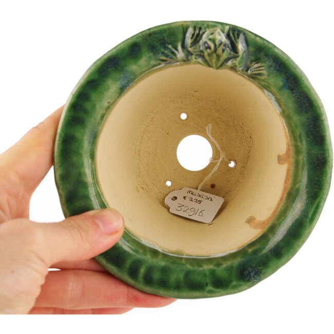 Vaso bonsai rotondo verde di Masashi Furumoto - 122 x 122 x 92 mm