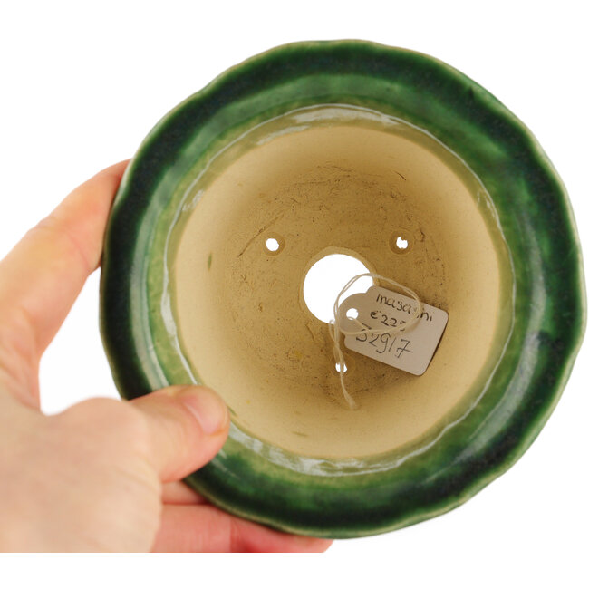 Round green bonsai pot by Masashi Furumoto - 110 x 110 x 80 mm