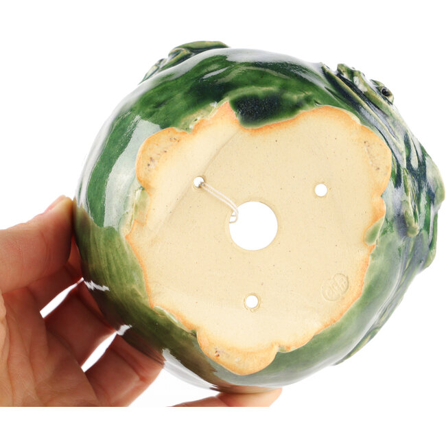 Ronde groene bonsaipot van Masashi Furumoto - 100 x 100 x 68 mm