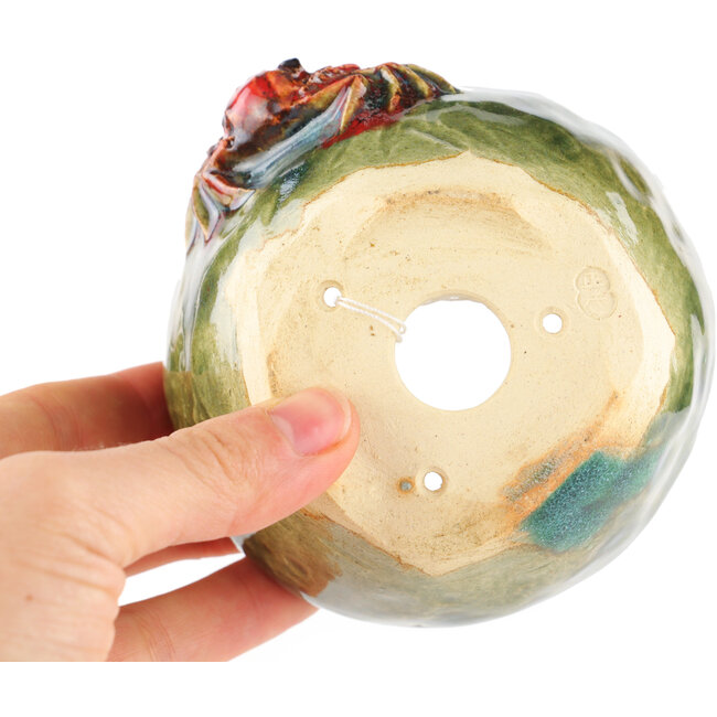 Round green bonsai pot by Masashi Furumoto - 95 x 95 x 57 mm