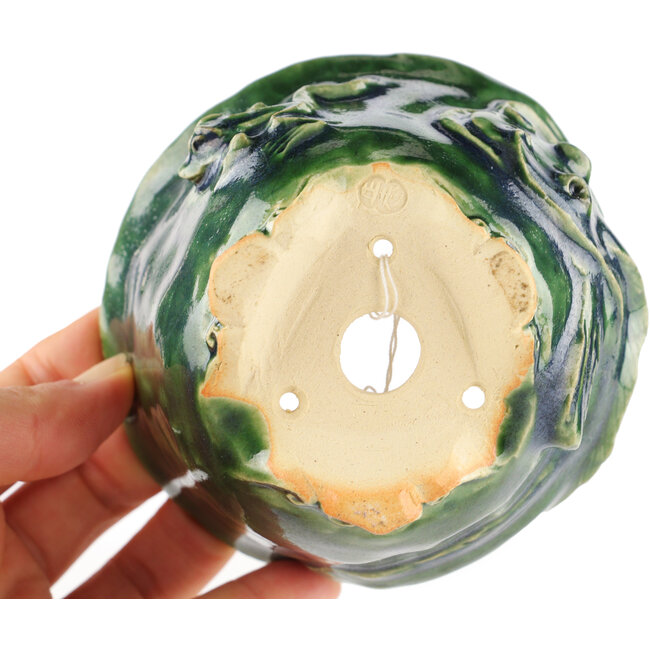 Ronde groene bonsaipot van Masashi Furumoto - 100 x 100 x 70 mm