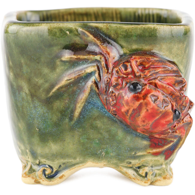 Vaso bonsai quadrato verde di Masashi Furumoto - 73 x 70 x 57 mm