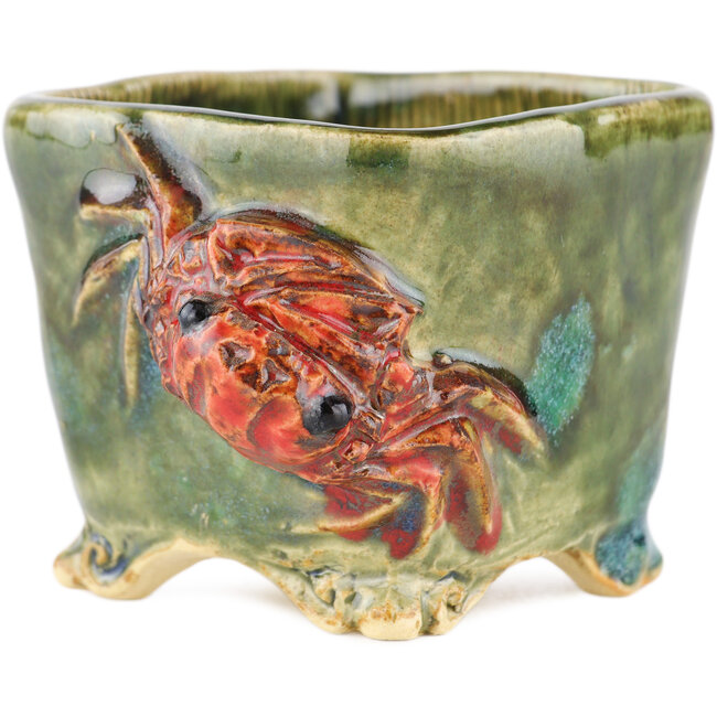 Pot à bonsaï carré vert de Masashi Furumoto - 73 x 70 x 57 mm