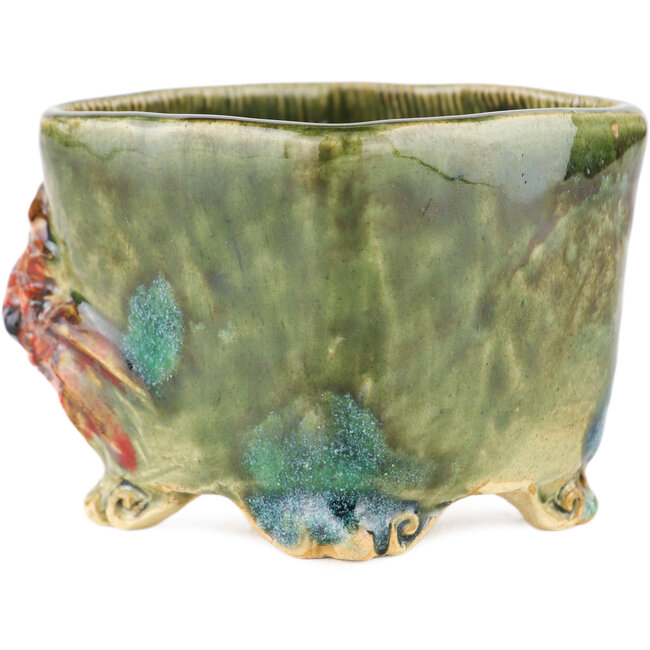 Vaso bonsai quadrato verde di Masashi Furumoto - 73 x 70 x 57 mm