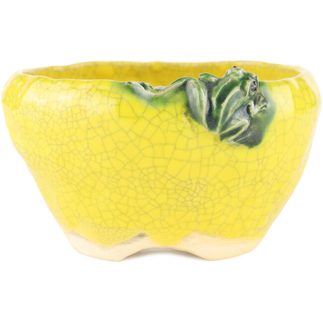 Maceta redonda amarilla para bonsái de Masashi Furumoto - 140 x 140 x 80 mm