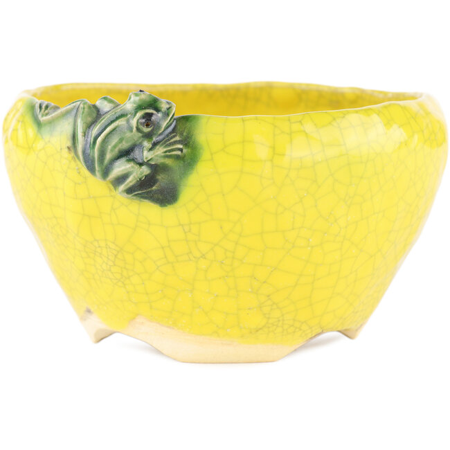 Round yellow bonsai pot by Masashi Furumoto - 140 x 140 x 80 mm