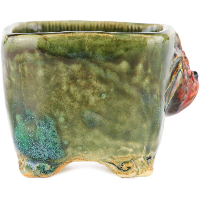 Pot à bonsaï carré vert de Masashi Furumoto - 73 x 70 x 57 mm