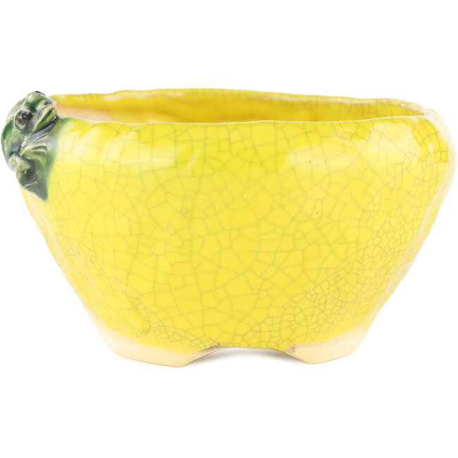 Vaso bonsai rotondo giallo di Masashi Furumoto - 140 x 140 x 80 mm