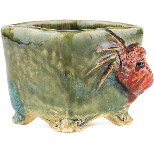 Square green bonsai pot by Masashi Furumoto - 73 x 70 x 57 mm