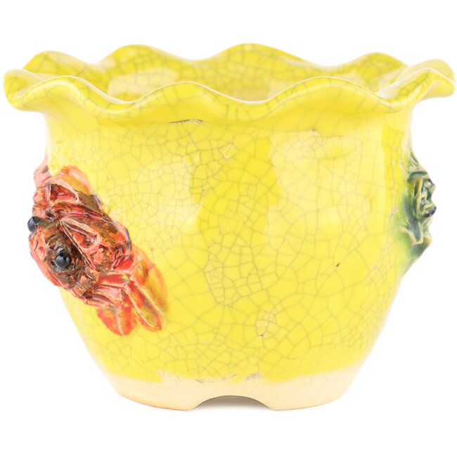 Maceta redonda amarilla para bonsái de Masashi Furumoto - 120 x 120 x 90 mm