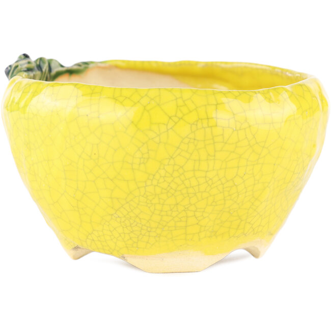 Pot à bonsaï rond jaune de Masashi Furumoto - 140 x 140 x 80 mm