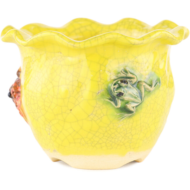 Round yellow bonsai pot by Masashi Furumoto - 120 x 120 x 90 mm