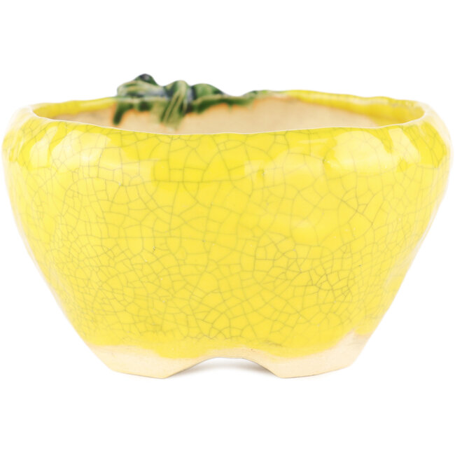 Vaso bonsai rotondo giallo di Masashi Furumoto - 140 x 140 x 80 mm