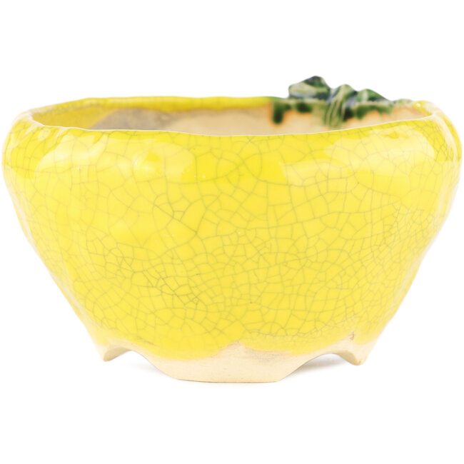 Pot à bonsaï rond jaune de Masashi Furumoto - 140 x 140 x 80 mm