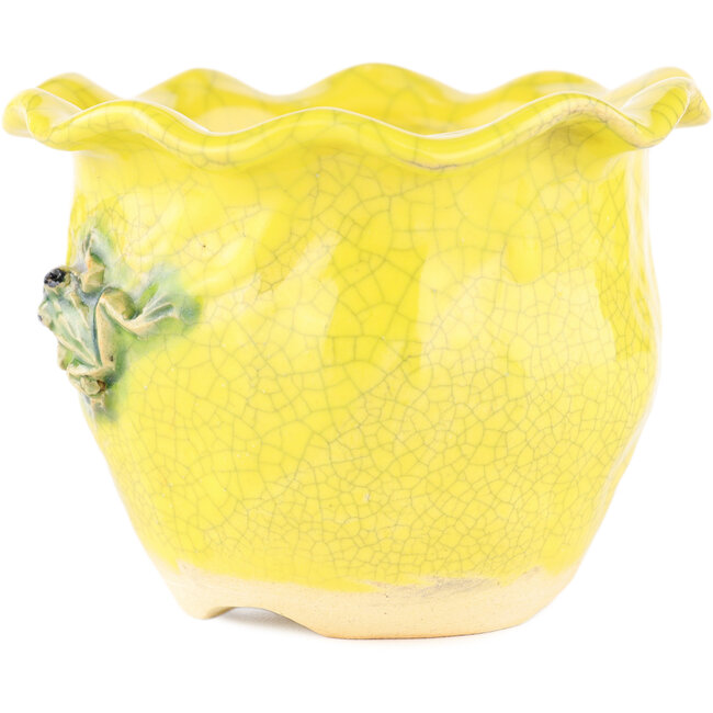 Round yellow bonsai pot by Masashi Furumoto - 120 x 120 x 90 mm