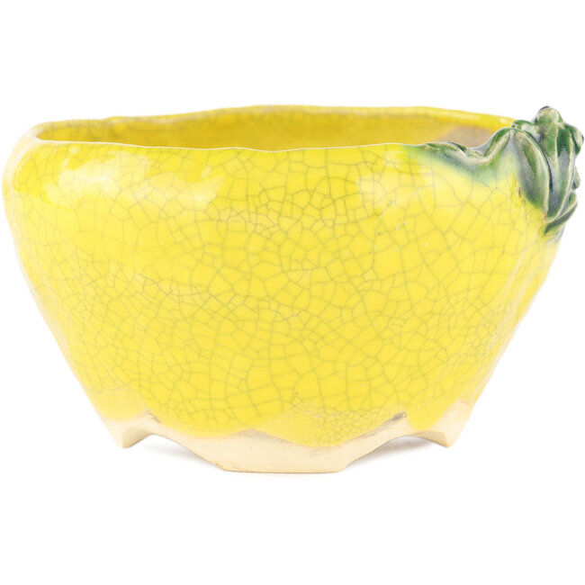 Vaso bonsai rotondo giallo di Masashi Furumoto - 140 x 140 x 80 mm