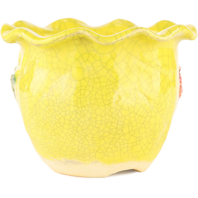 Vaso bonsai rotondo giallo di Masashi Furumoto - 120 x 120 x 90 mm