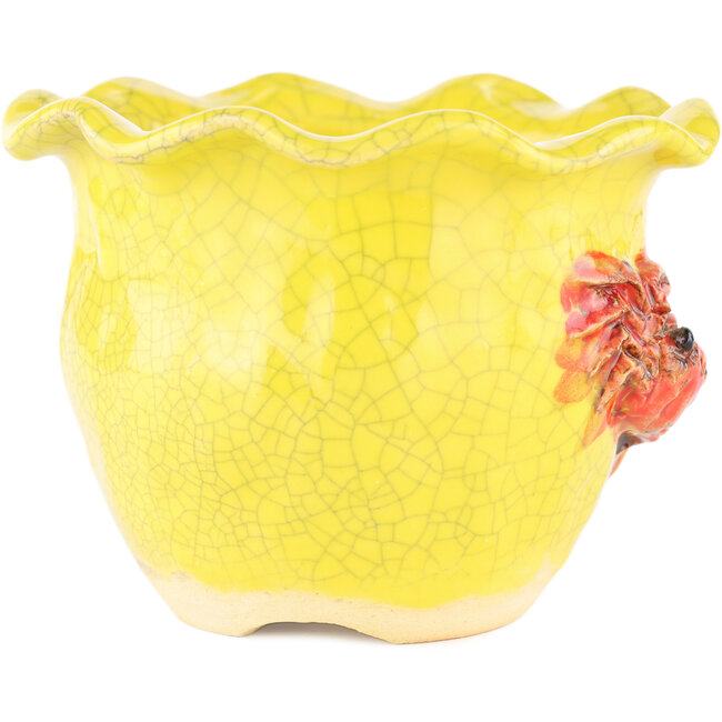 Round yellow bonsai pot by Masashi Furumoto - 120 x 120 x 90 mm