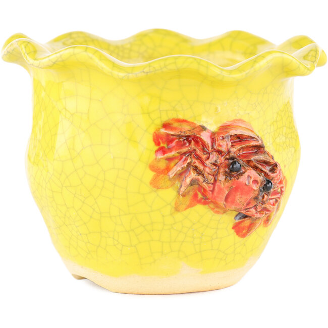 Vaso bonsai rotondo giallo di Masashi Furumoto - 120 x 120 x 90 mm