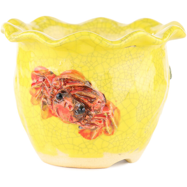 Vaso bonsai rotondo giallo di Masashi Furumoto - 120 x 120 x 90 mm