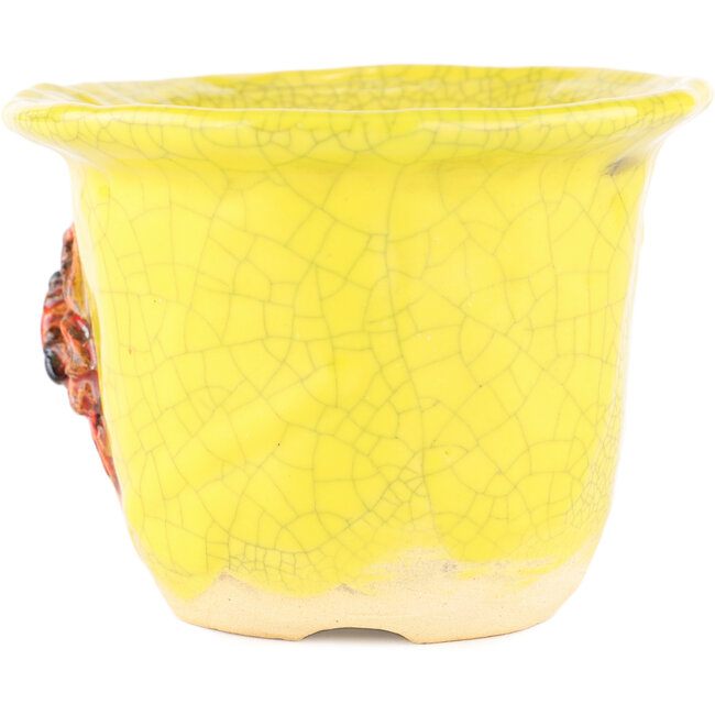 Round yellow bonsai pot by Masashi Furumoto - 115 x 115 x 85 mm