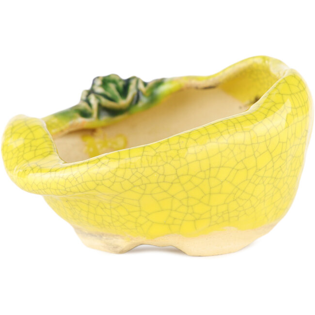 Round yellow bonsai pot by Masashi Furumoto - 115 x 115 x 45 mm