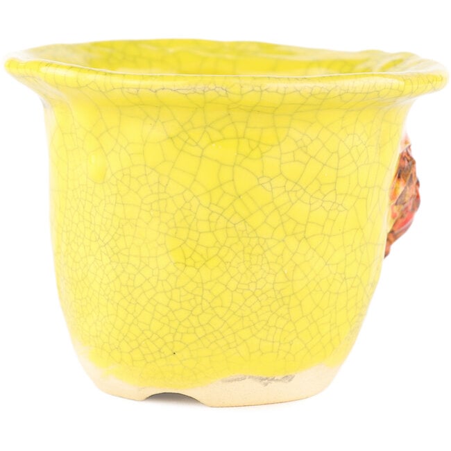 Pot à bonsaï rond jaune de Masashi Furumoto - 115 x 115 x 85 mm